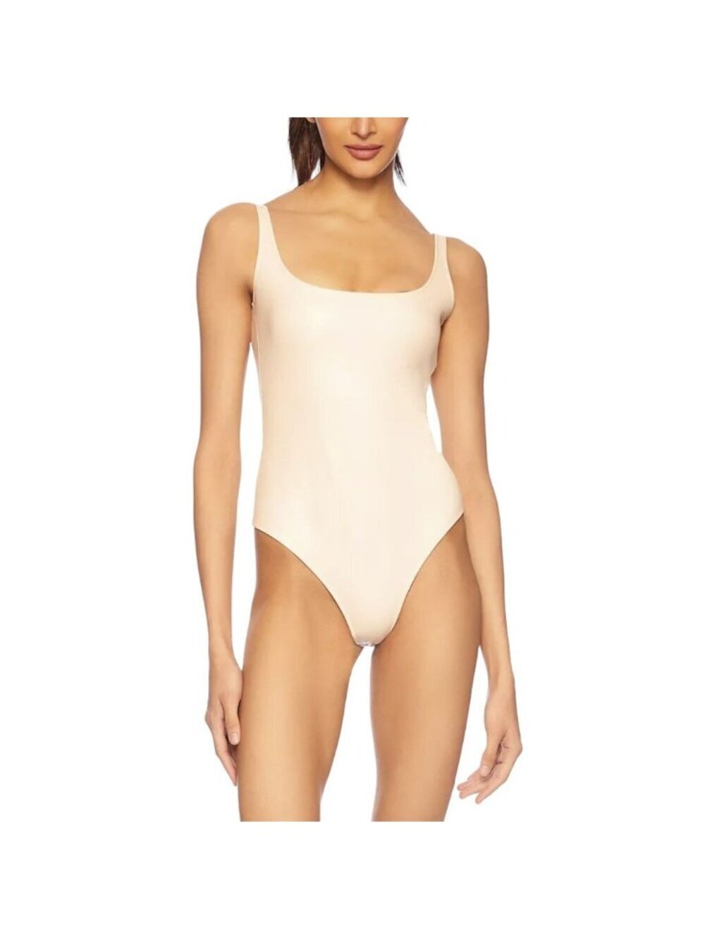 Susana Monaco XS Bodysuit $148 Faux Leather Blanched Almond NWT